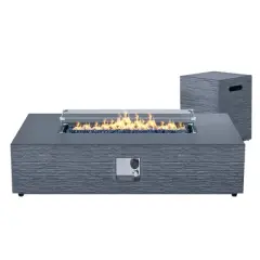 UPHA 56" Rectangular Outdoor Magnesium Oxide Fire Pit Table with Gas Tank Cover, Wind Guard, Dark Gray