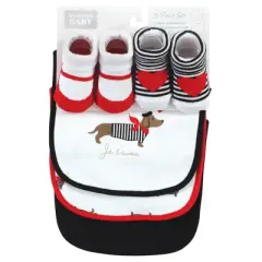 Hudson Baby Infant Girl Cotton Bib and Sock Set, Bonjour, One Size