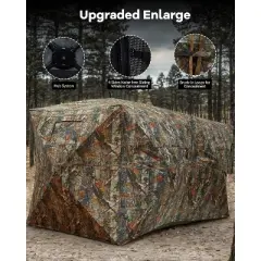 Hunting Blind for 4-6 People, 116"x58"x66"H, Pop-Up with 270&deg; Windows & Silent Magnetic Door, Lightweight for Outdoor Hunting.