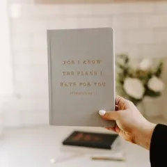 Sweet Water Decor For I Know The Plans I Have For You Jeremiah 29:11, Cool Grey and Gold Fabric Journal