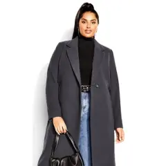 Women's Plus Size Effortless Chic Coat - Charcoal | CITY CHIC