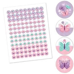 Big Dot of Happiness Beautiful Butterfly - Floral Baby Shower Birthday Party Round Candy Sticker Favors - Labels Fits Chocolate Candy (1 sheet of 108)