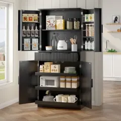 72" Tall Kitchen Pantry Cabinet with Keyboard Drawers, Large Drawer, Door Racks, Fluted Freestanding Storage Organizer for Dining Room-Maison Boucle