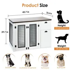 Large Dog Crate Furniture, 44'' Dog Kennel Indoor with Storage Drawers, Sturdy Wooden Dog Crate with 2 Doors and Adjustable Shelf for Small