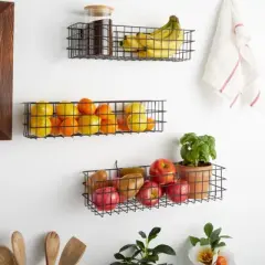 Farmlyn Creek 3 Pieces Black Wall Mounted Wire Baskets, Hanging Organizers for Kitchen Storage, Assorted Sizes