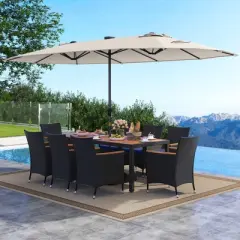 Tangkula 11 PCS Patio Dining Set w/ 15ft Double-Sided Patio Umbrella (Base Included)