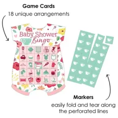 Big Dot of Happiness Floral Let's Par-Tea - Picture Bingo Cards and Markers - Garden Tea Party Baby Shower Shaped Bingo Game - Set of 18