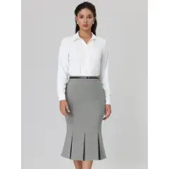 Hobemty Women's Elegant Skirt with Belt Below Knee Length Fishtail Skirt