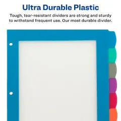 Avery Ultralast Big Tab Plastic Dividers for 3 Ring Binders, 8-Tab Set, Multicolor with White Labels, 1 Set (24901)