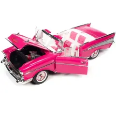 1957 Chevrolet Bel Air Convertible Pink "Barbie" "Silver Screen Machines" 1/18 Diecast Model Car by Auto World