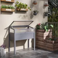 Outsunny Raised Wood Cold Frame Greenhouse, Elevated Planter & Plant Protection Box, 2-IN-1 for Flowers, Vegetables, Herbs, gray