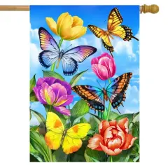 Briarwood Lane Summer House Flag 40x28 For Outdoor Butterflies and Tulips For Summer House Flag
