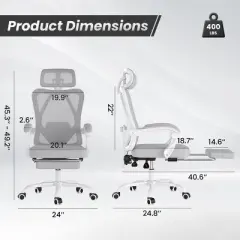 GlasFlength Task and Office Chairs with Support Armrest，Ergonomic, Adjustable，Computer Chair and Gaming Chair, Gray, 24"*24.8"*45.3"