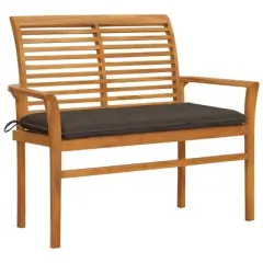 vidaXL Solid Teak Wood Patio Bench with Taupe Cushion - 44.1" Outdoor Garden Furniture with High Weather Resistance and Smooth Fine Sanded Finish
