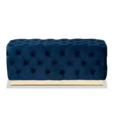 Corrine Velvet Fabric Upholstered and PU Ottoman Gold - Baxton Studio
