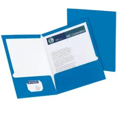Oxford 2-Pocket Laminated Folder, 100 Sheet Capacity, Blue, Pack of 25