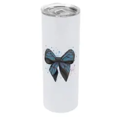 Elanze Designs 20 Ounce Stainless Steel On the Go Travel Tumbler With Push Top Lid, Blue Monarch Bow