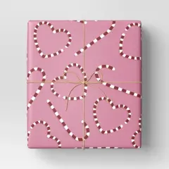 30&rdquo; 55 sq ft Christmas Roll Wrap Red/White Heart/Candy Canes on Pink - Wondershop&trade;