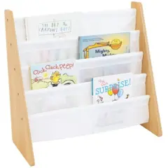 Kids' Journey Bookshelf 4 Tier Book Storage White/ Natural - Humble Crew: Toddler Story Book Shelf for Kids Room