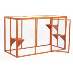 Sandinrayli Outdoor Cat House, Wood Cat Catio with Sunshine Panel, Orange