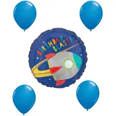 LOONBALLOON Blast Off to Fun! 17" Blast Off Birthday Balloon & Latex Set  (Space Theme)