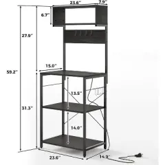 Acekool 4-Tier Bakers Rack with Power Outlets, Kitchen Microwave Stand, Storage Organizer, Shelf with Hooks, Coffee Bar Rack, Brown
