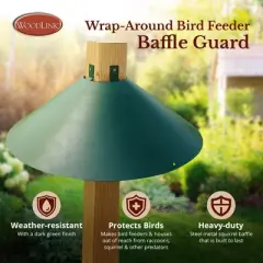 Woodlink Metal Wrap Around Bird Feeder Squirrel Baffle Guard for 4 x 4 Inch Pole Posts to Deter Squirrels, Racoons, and Critters from Bird Feeders