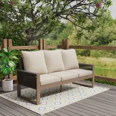 YARDSIGHT Durable Wooden Patio Sofa with Soft, Removable Cushions for Outdoor Living