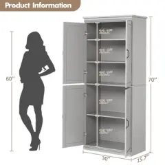 Homhougo Pantry Cabinet, Freestanding Kitchen Pantry Storage Cabinet,70" Cupboard, Tall Storage Cabinet with Doors Gray