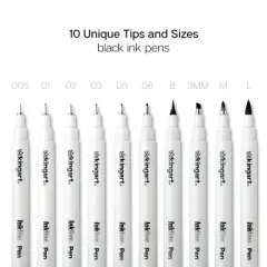 KINGART PRO Inkline Fine Line Pens, 10 pc