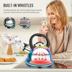 Itopfox Stainless Steel Whistling Tea Kettle with Cool Folding Handle, Rainbow Mirror Finish, Induction Compatible, Large Capacity for Boiling Water
