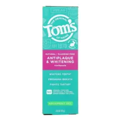 Tom's Of Maine Natural Fluoride Free Antiplaque and Whitening Toothpaste Spearmint Gel - Case of 6/4 oz