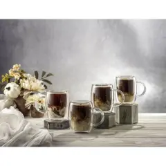 JoyJolt Aroma Double Walled Insulated Glasses - Set of 4 Double Wall Coffee Tea Glass Mugs - 13.5 oz