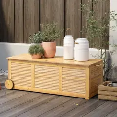 Costway 48 Gallon Acacia Wooden Patio Storage Deck Box Outdoor Storage Box with Wheels