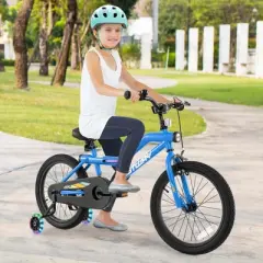Costway 18" LED Lighted Kids Bike with Adjustable Seat Coaster Brake Training Wheels Blue/Red/Pink