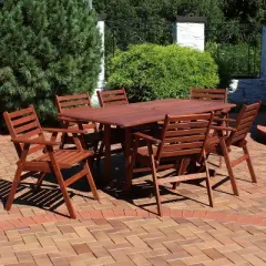 Sunnydaze Outdoor Meranti Wood with Teak Oil Finish Patio Family Dining Table and Chairs Set - Brown - 7pc