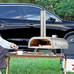 VEVOR Pizza Oven Outdoor, 12" Pellet Pizza Oven, Portable Pizza-Stove with Built-in Thermometer, Wood Fired Stainless Steel Pizza-Maker, Silver