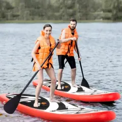 Costway 11' Inflatable Stand Up Paddle Board Surfboard W/Bag Aluminum Paddle Pump Red