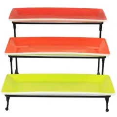 Gibson Home Crenshaw Hand Painted Stoneware 3-Tier Serving Stand Set with Metal Rack in Multicolor