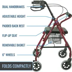 DMI Ultra Lightweight Folding Aluminum Rollator Walker with Adjustable Handle Height, FSA and HSA Eligible