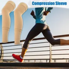 Unique Bargains Thigh High Stockings Compression Sleeves with Elastic Band for Women Men 1 Pair