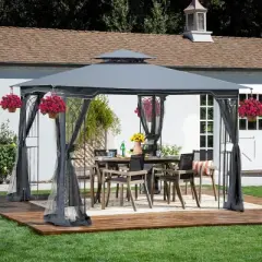 Sevobal Patio Umbrellas Outdoor Patio Gazebo Canopy Tent With Ventilated Double Roof And Mosquito Net, Suitable For Lawn, Gray, 117"*117"*108.7"