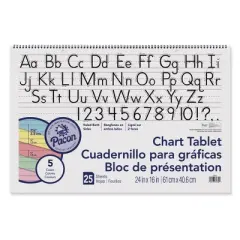 Pacon&reg; Colored Paper Chart Tablet, Manuscript Cover, 5 Assorted Colors, 1-1/2" Ruled, 24" x 16", 25 Sheets