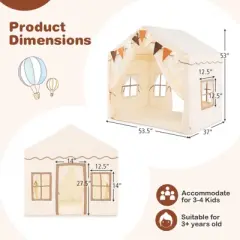 Costway 3-4 Kids Large Play Tent House w/ 2 Opening Doors Star Lights & Plaid Pennants