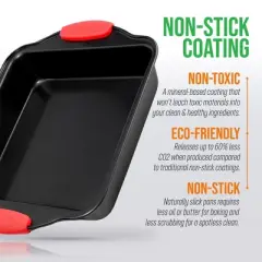 NutriChef Non-Stick Square Pan - Deluxe Nonstick Gray Coating Inside and Outside with Red Silicone Handles