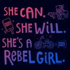 Junior's Rebel Girls She Can She Will Doodles T-Shirt