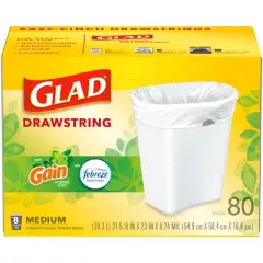 Glad Drawstring Gain Odor Shield Medium Trash Bags - 8gal - 80ct