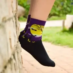Purple Bat, Haunted House and Tree by the Moon Socks from the Sock Panda - Great for Halloween (Women's Sizes, Adult Medium)
