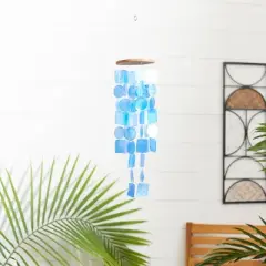 6" Glass Coastal Abstract Windchime Blue/Natural - Olivia & May