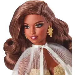 Barbie 13" Signature 2023 Holiday Collector Doll with Golden Gown and Dark Brown Hair